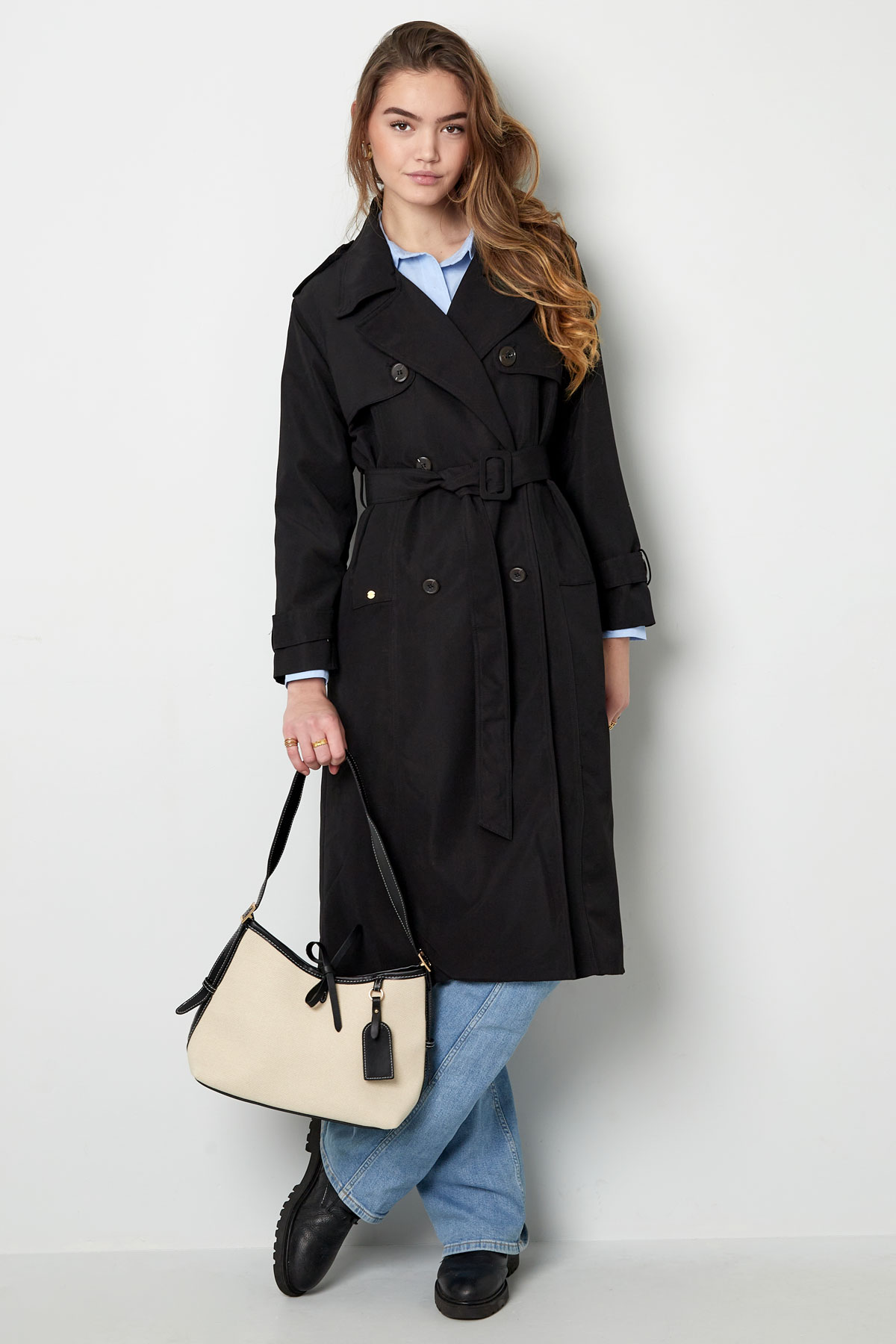 Long basic trench coat - black M h5 Picture11